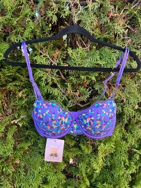 Purple Floral Lace Bralette Underwire Padded Bra